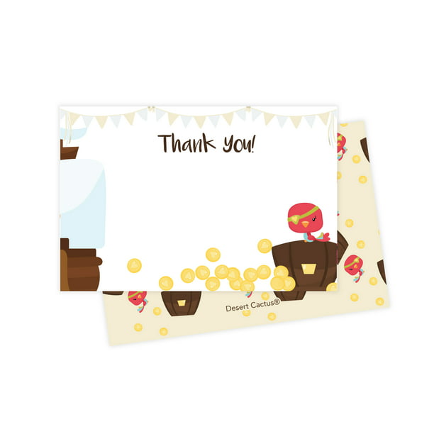 With Envelopes & Seal Stickers Bulk Birthday Party Bridal Blank Graduation Kids Children Boy Girl Baby Shower Desert Cactus 25 Count Pirate Thank You Cards 